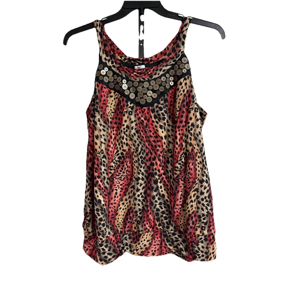 worthington womens blouse shirt CAMISOLE stretch black tan tank‎ 1X EUC A12